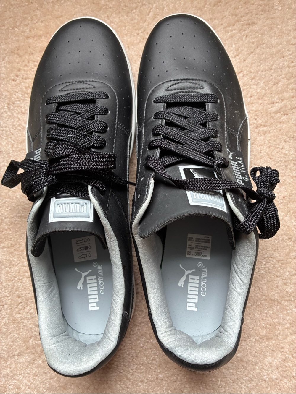 Puma G. Vilas Sneakers in All Black, EcoOrtholite Comfort, NWOT, 12